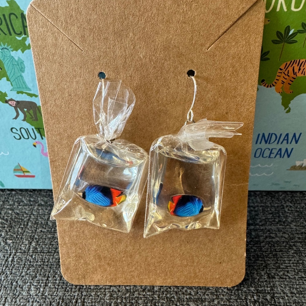 Fish in a bag earrings